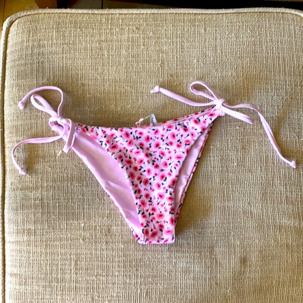Zaful Pink Floral Side Tie Bikini Bottom